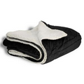 Micro Mink Sherpa Blanket 50"X60" (Embroidered)--Black ***FREE RUSH***